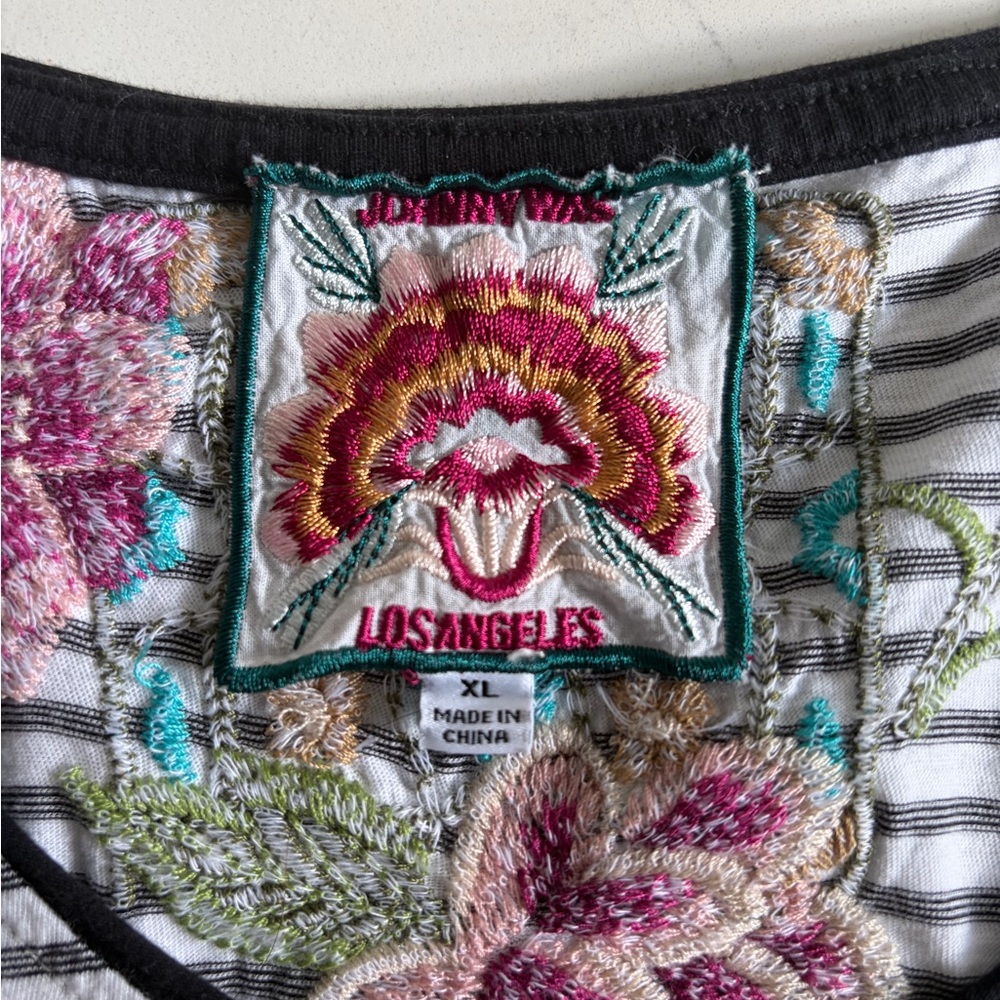 Johnny Was Multicolor Embroidered Floral Top